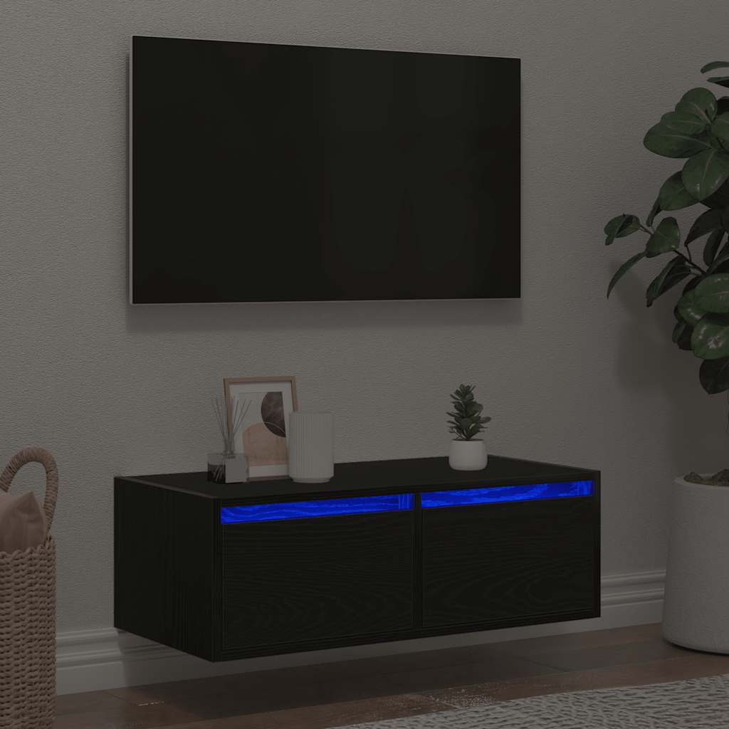 TV-möbel svart TV-bänk med LED-belysning 75x35,5x25 cm