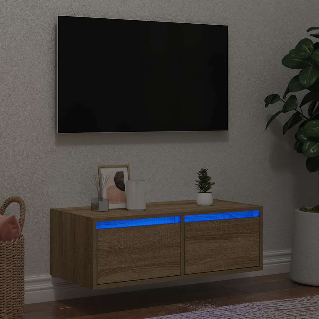 TV-möbel sonoma ek TV-bänk med LED-belysning 75x35,5x25 cm