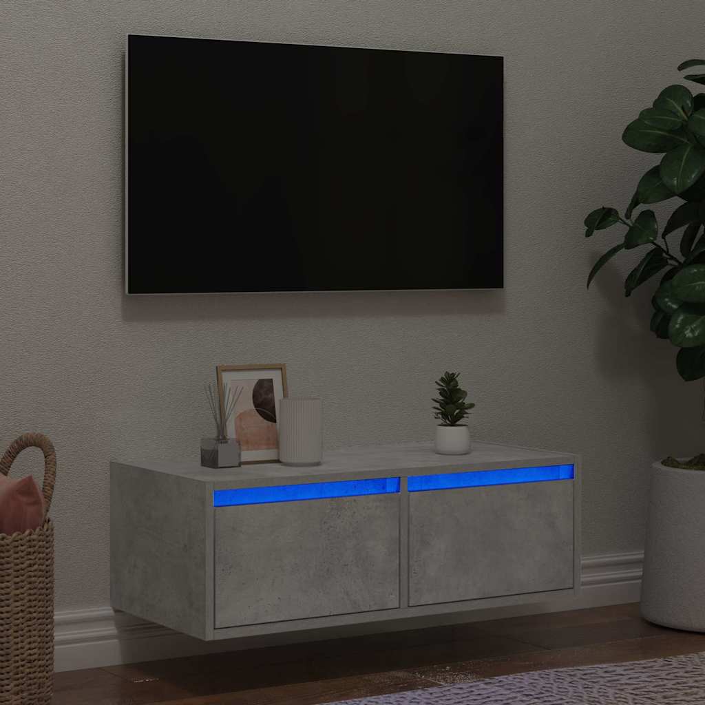 TV-möbel betonggrå TV-bänk med LED-belysning 75x35,5x25 cm