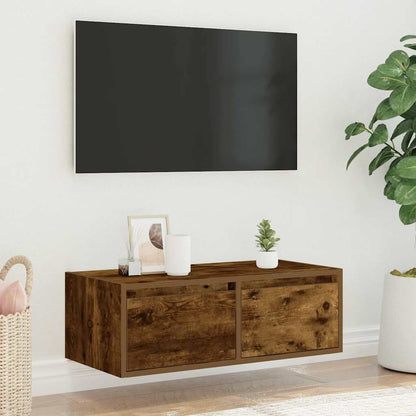 TV-möbel rökfärgad ek TV-bänk med LED-belysning 75x35,5x25 cm