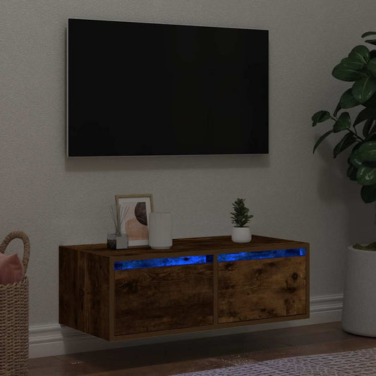 TV-möbel rökfärgad ek TV-bänk med LED-belysning 75x35,5x25 cm