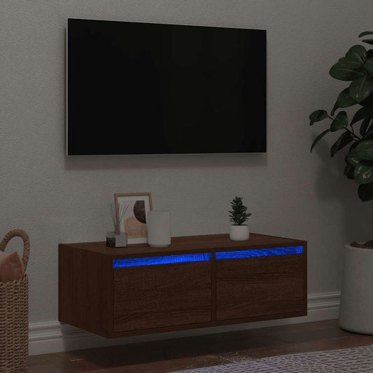 TV-möbel brun ek TV-bänk med LED-belysning 75x35,5x25 cm