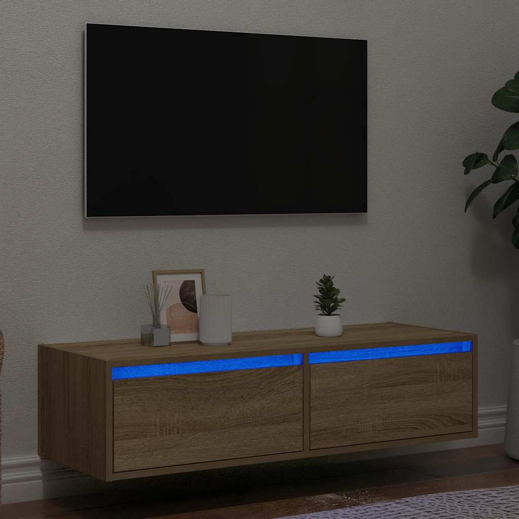 TV-möbel sonoma ek TV-bänk med LED-belysning 100X35,5x25 cm