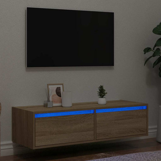 TV-möbel sonoma ek TV-bänk med LED-belysning 100X35,5x25 cm