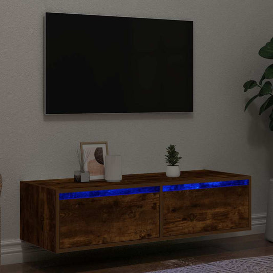 TV-möbel rökfärgad ek TV-bänk med LED-belysning 100X35,5x25 cm