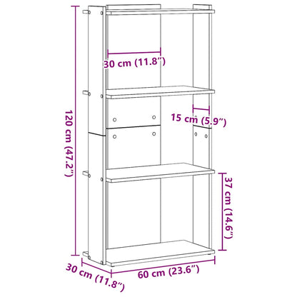 Bokhylla 3 hyllplan vit 60x30x120 cm konstruerat trä