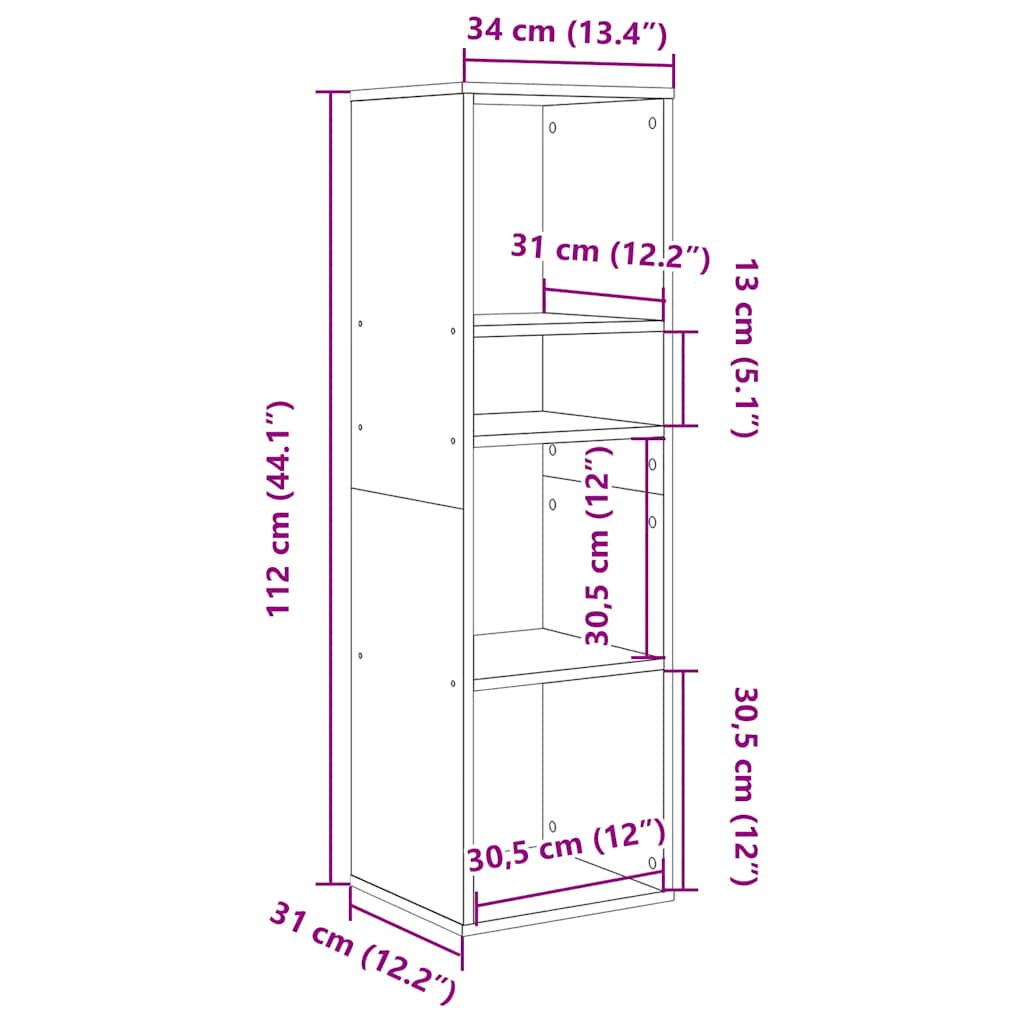 Bokhylla svart 34x31x112 cm