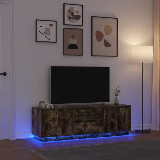 TV-Möbel Rökfärgad Ek TV-Bänk LED-lampor 160,5x41x50 cm