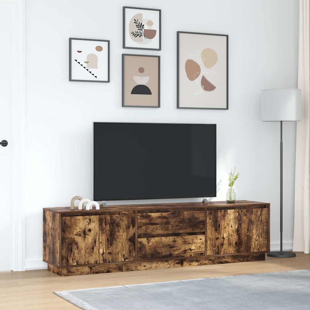 TV-Möbel Rökfärgad Ek TV-Bänk LED-lampor 193,5x41x50 cm