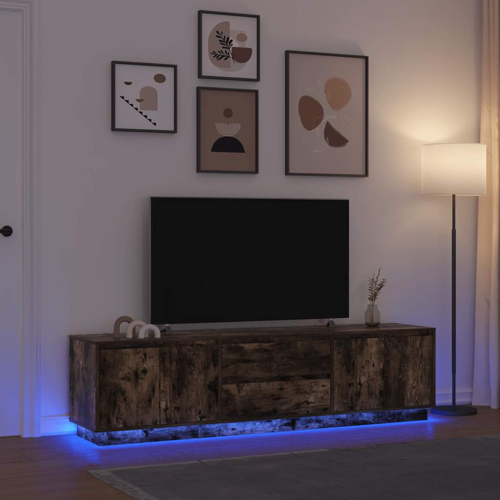 TV-Möbel Rökfärgad Ek TV-Bänk LED-lampor 193,5x41x50 cm