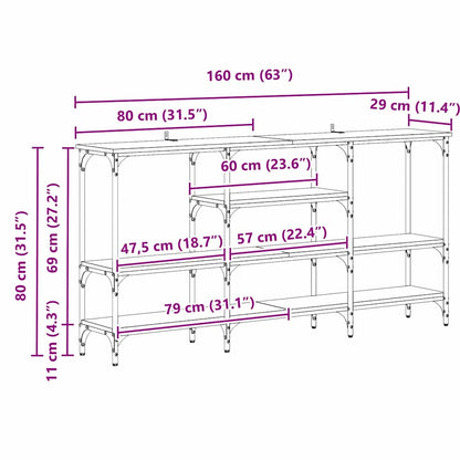 Avlastningsbord Konsollbord Svart Ek med hylla 160 x 29 x 80 cm