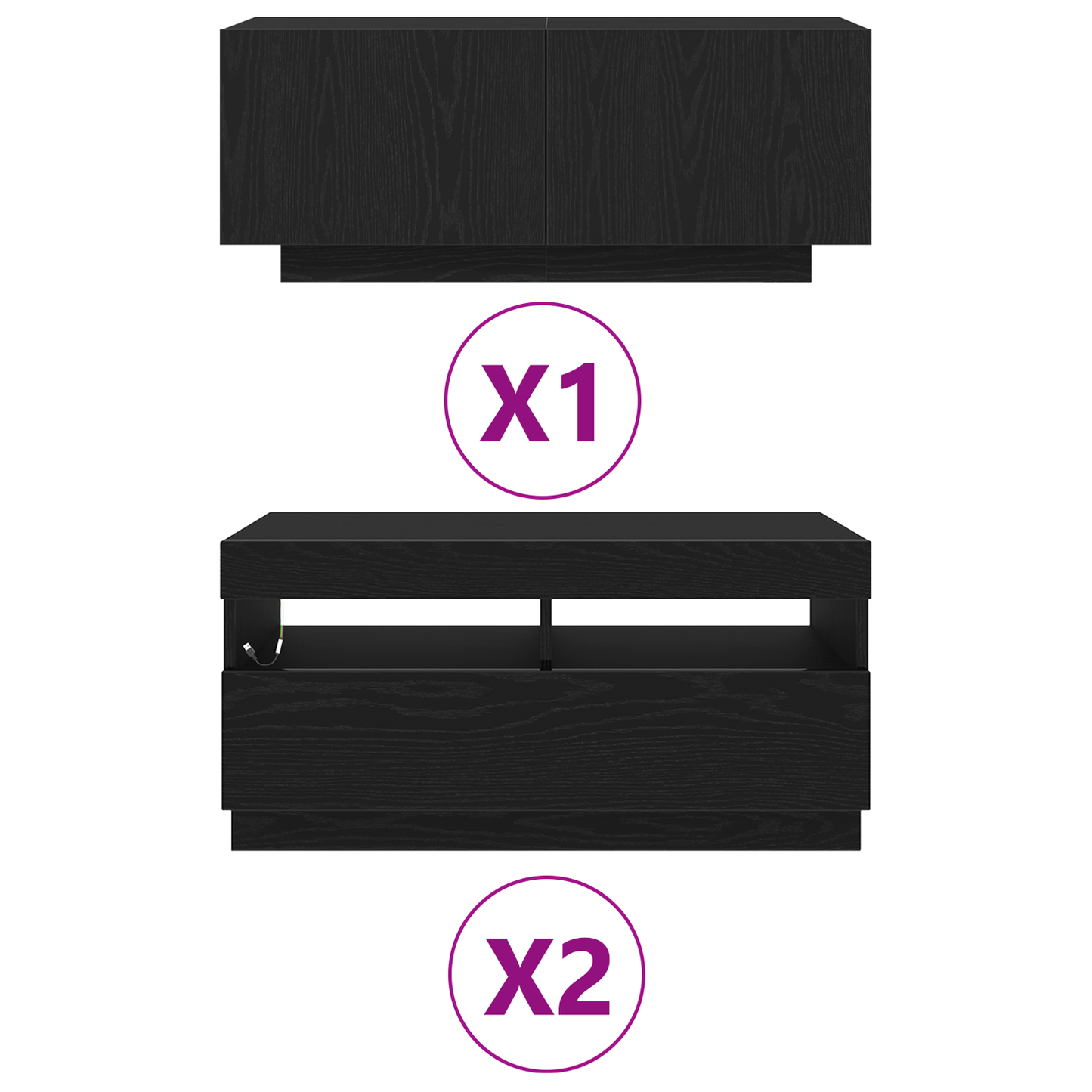 TV-Möbel Svart Ek TV-Bänk LED-lampor 260x35x40 cm