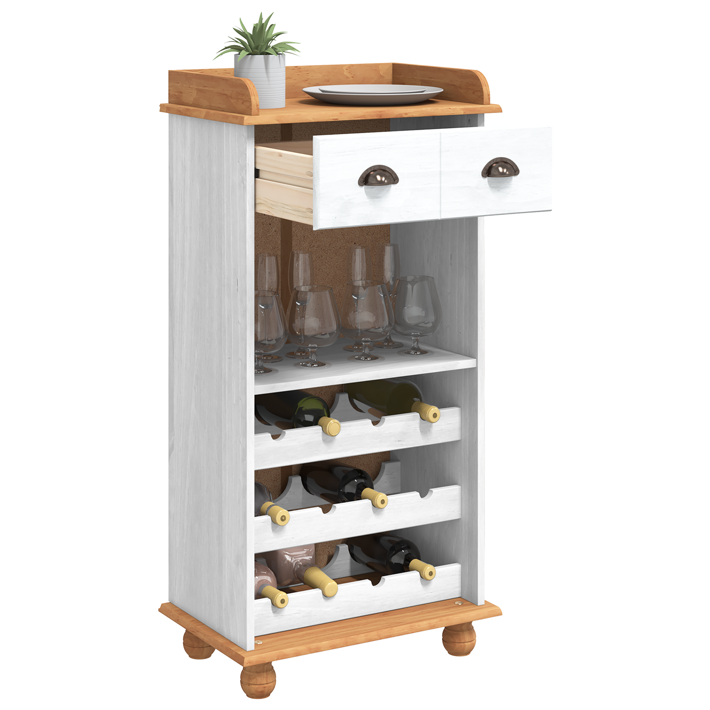 Vinställ "ASKIM" med 12 Flaskhållare Vit Massivt Trä Tall